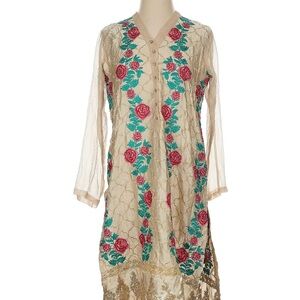 Floral Embroidered Cream Kurta